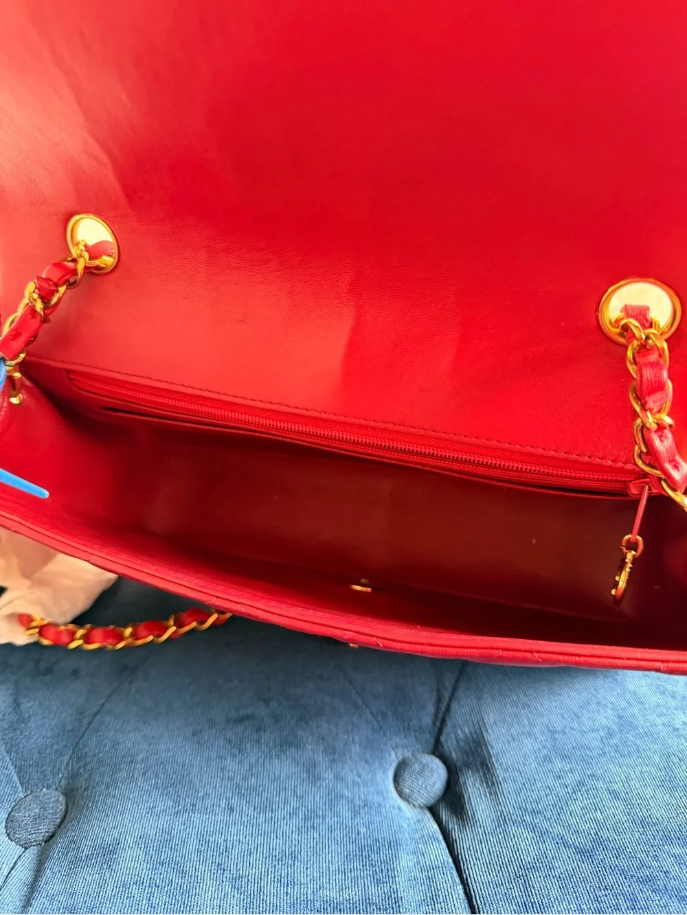 CHANEL Diana 25 Chain Shoulder Bag Lamb Skin Red CC